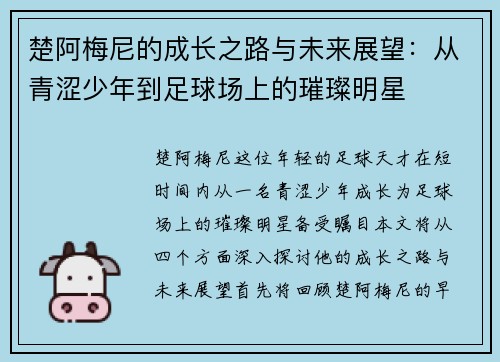 楚阿梅尼的成长之路与未来展望：从青涩少年到足球场上的璀璨明星